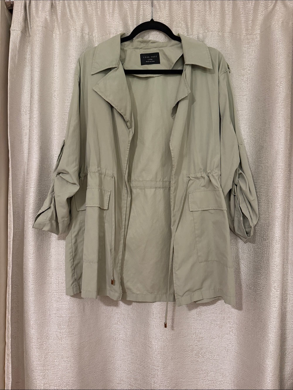 Love Tree Light Sage Utility Trench Coat